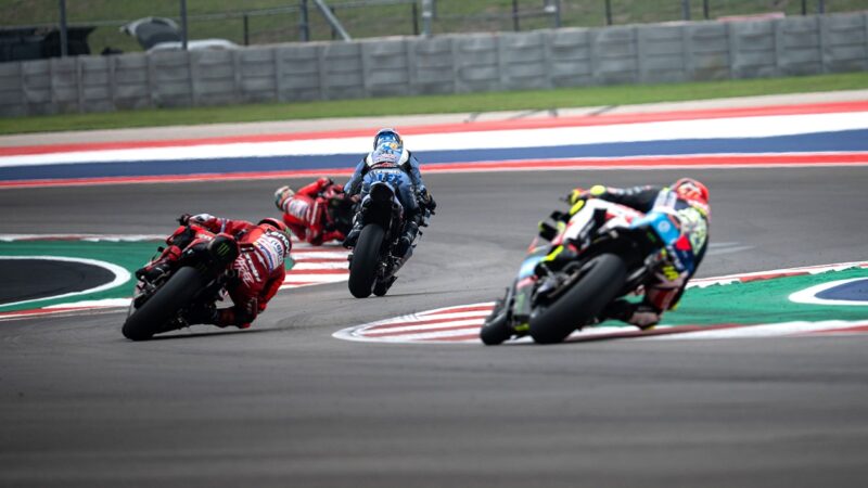 MotoGP riders in the Esses at the 2025 US Grand Prix